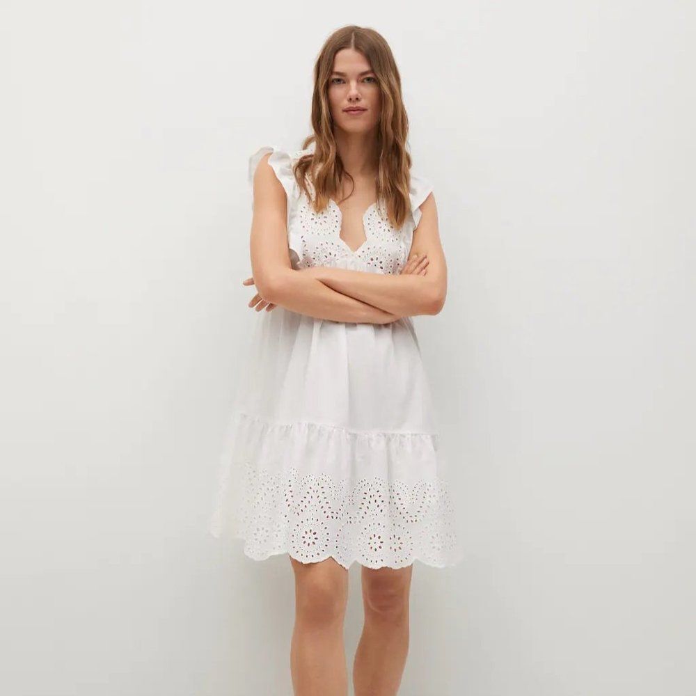Mango Broderie anglaise Women's cotton dress White